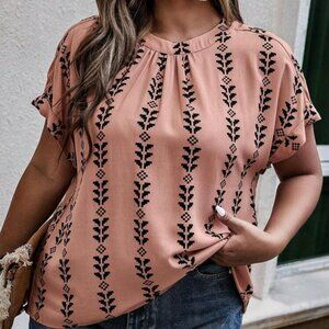 Allover Print Batwing Sleeve Blouse
